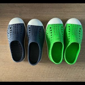 Native shoes size 9; green and navy